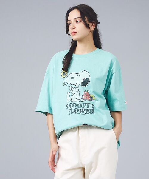 ABAHOUSE / アバハウス Tシャツ | 【FRUIT OF THE LOOM / フルーツオブザルーム】スヌーピー ピー（サックスブルー）