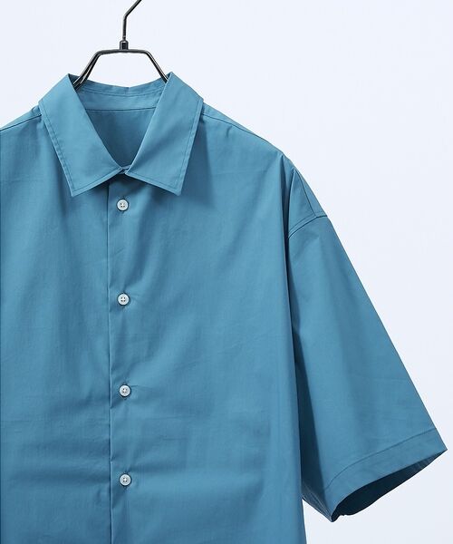 ABAHOUSE / アバハウス シャツ・ブラウス | ストレッチコットン レギュラーカラー リラックス半袖シャツ / オーバーサイズ【（ブルー）