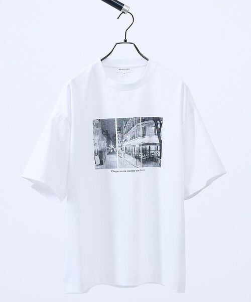 ABAHOUSE / アバハウス Tシャツ | PARIS BACK ALLEY フォトプリント 半袖Tシャツ / オーバーサイ（ホワイト）