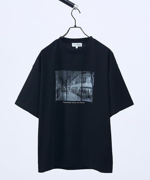 ABAHOUSE / アバハウス Tシャツ | PARIS BACK ALLEY フォトプリント 半袖Tシャツ / オーバーサイ（ブラック）