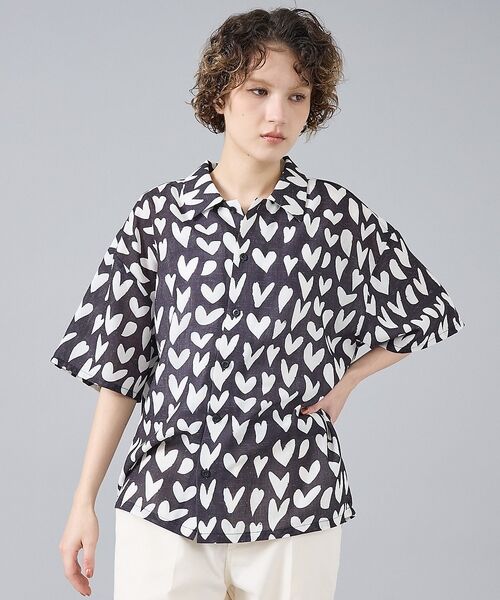 ABAHOUSE / アバハウス シャツ・ブラウス | 【Revo. / レヴォ】TH-4082 ハートペイント ドットパターン ボック（ブラック）