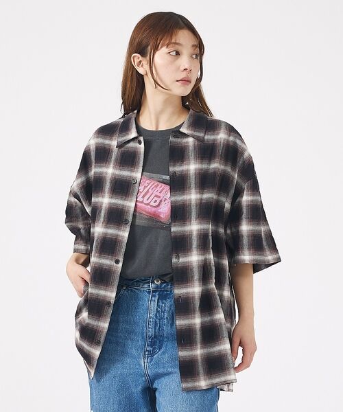 ABAHOUSE / アバハウス シャツ・ブラウス | 【Revo. / レヴォ】TH-4093 / オンブレチェック 半袖シャツ /（ブラック）