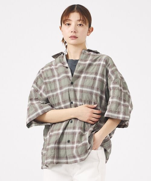 ABAHOUSE / アバハウス シャツ・ブラウス | 【Revo. / レヴォ】TH-4093 / オンブレチェック 半袖シャツ /（グリーン）