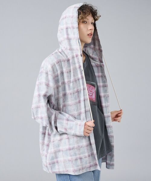 ABAHOUSE / アバハウス シャツ・ブラウス | 【Revo. / レヴォ】TH-4115 ブリーチ加工 フード チェック長袖シャ | 詳細12