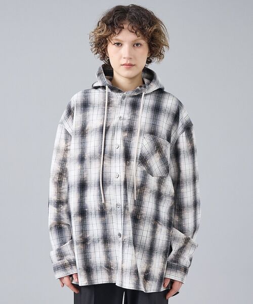 ABAHOUSE / アバハウス シャツ・ブラウス | 【Revo. / レヴォ】TH-4115 ブリーチ加工 フード チェック長袖シャ | 詳細4