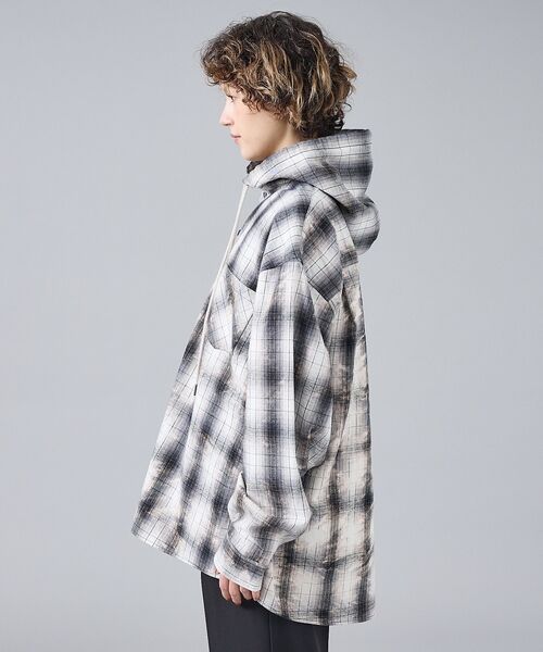 ABAHOUSE / アバハウス シャツ・ブラウス | 【Revo. / レヴォ】TH-4115 ブリーチ加工 フード チェック長袖シャ | 詳細5