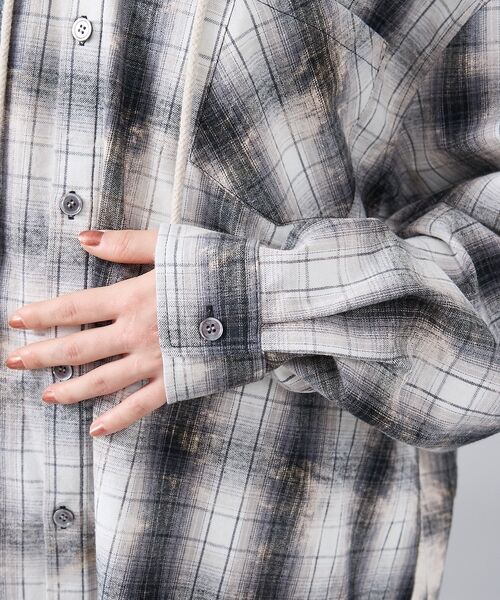 ABAHOUSE / アバハウス シャツ・ブラウス | 【Revo. / レヴォ】TH-4115 ブリーチ加工 フード チェック長袖シャ | 詳細9