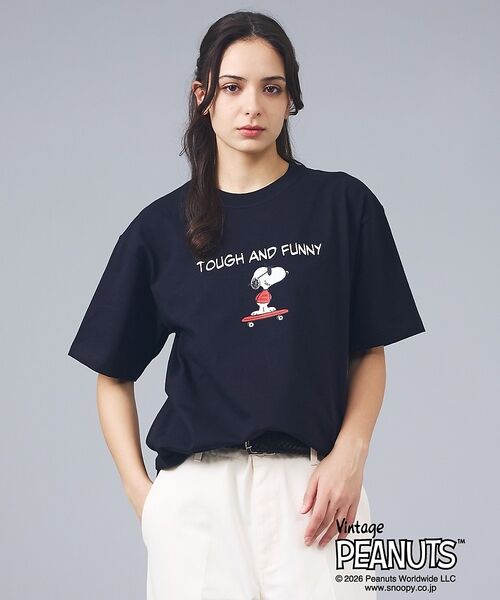 ABAHOUSE / アバハウス Tシャツ | 【PEANUTS x BEEFY-T】クルーネック半袖Tシャツ / 26SS /（ブラック）