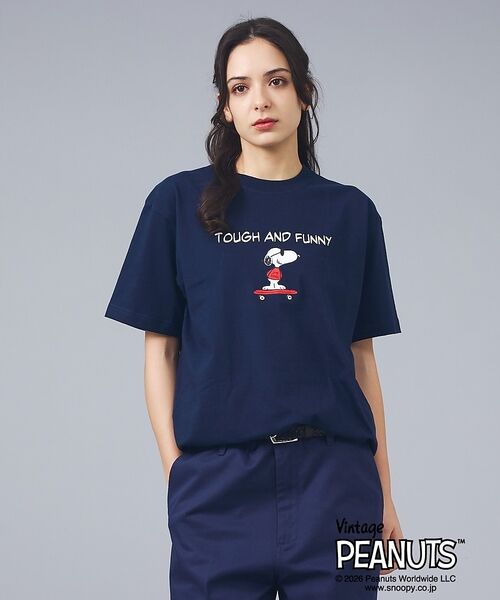ABAHOUSE / アバハウス Tシャツ | 【PEANUTS x BEEFY-T】クルーネック半袖Tシャツ / 26SS /（ネイビー）