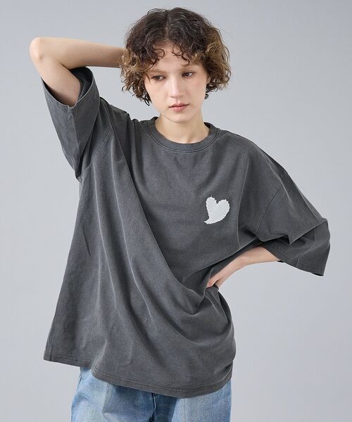 ABAHOUSE / アバハウス Tシャツ | 【Revo. / レヴォ】TH-3786-A ハートエンブロイ ピグメント加工 | 詳細10