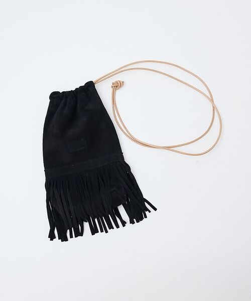 ABAHOUSE / アバハウス ショルダーバッグ | 【1/2HALF / ハーフ】ラムスェード 巾着ショルダー フリンジ ミニショル（ブラック）