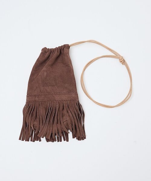 ABAHOUSE / アバハウス ショルダーバッグ | 【1/2HALF / ハーフ】ラムスェード 巾着ショルダー フリンジ ミニショル（モカ）