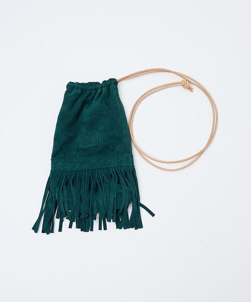 ABAHOUSE / アバハウス ショルダーバッグ | 【1/2HALF / ハーフ】ラムスェード 巾着ショルダー フリンジ ミニショル（グリーン）