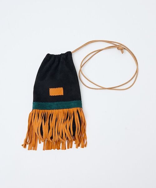 ABAHOUSE / アバハウス ショルダーバッグ | 【1/2HALF / ハーフ】ラムスェード 巾着ショルダー フリンジ ミニショル（ブラック系その他1）