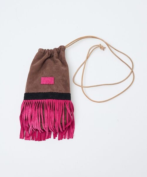 ABAHOUSE / アバハウス ショルダーバッグ | 【1/2HALF / ハーフ】ラムスェード 巾着ショルダー フリンジ ミニショル（ベージュ系その他1）