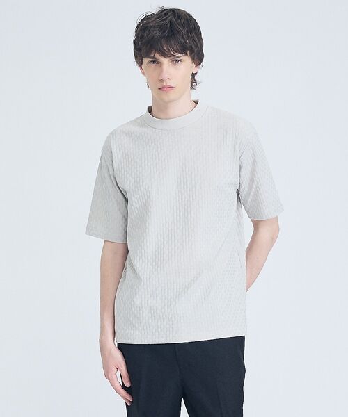 ABAHOUSE / アバハウス Tシャツ | 【凹凸編み】リンクス ブロック 半袖Tシャツ【予約】（グレージュ）