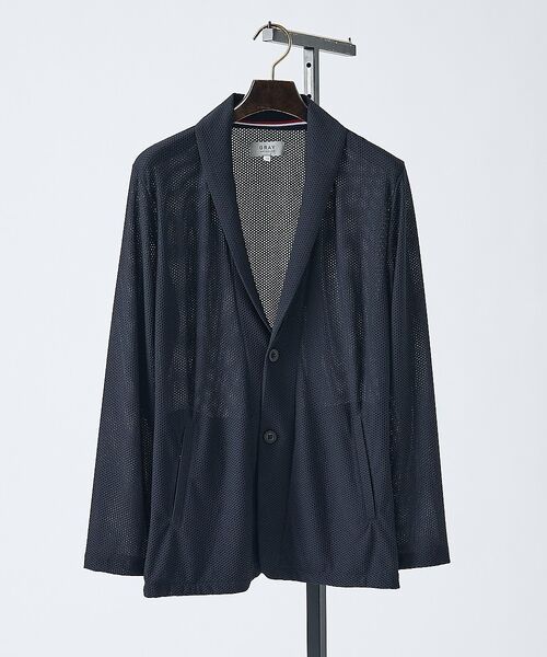 ABAHOUSE / アバハウス ブルゾン | 【接触冷感】ハニカムメッシュ ショールブルゾン/ジャケット【予約】（ネイビー）