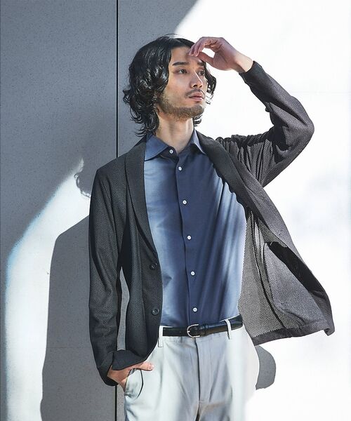 ABAHOUSE / アバハウス ブルゾン | 【接触冷感】ハニカムメッシュ ショールブルゾン/ジャケット【予約】（ブラック）