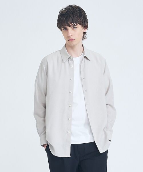 ABAHOUSE / アバハウス シャツ・ブラウス | 【リネンブレンド】ライトウェイト 長袖シャツ（グレージュ）