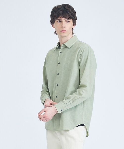 ABAHOUSE / アバハウス シャツ・ブラウス | 【リネンブレンド】ライトウェイト 長袖シャツ（モスグリーン）
