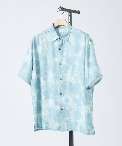 ABAHOUSE / アバハウス シャツ・ブラウス | 【リネン混】アブストラクト柄 半袖シャツ【予約】（ブルー）
