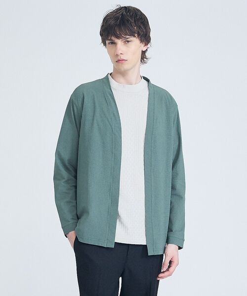 ABAHOUSE / アバハウス カーディガン・ボレロ | 【接触冷感】メッシュ ボタンレス カーディガン【予約】（モスグリーン）