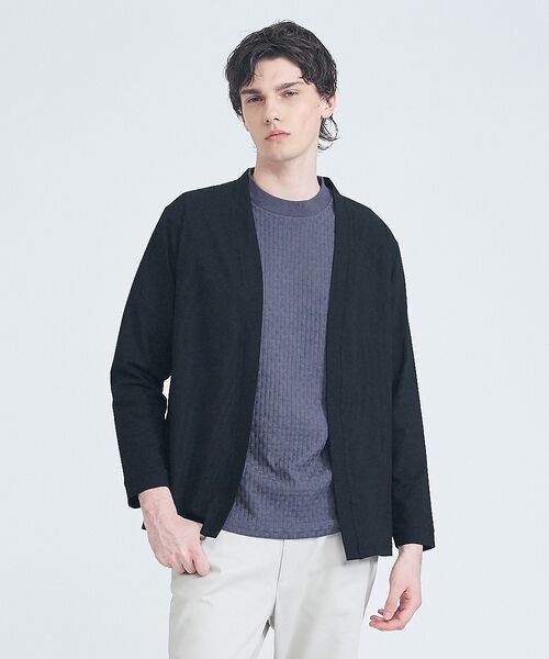 ABAHOUSE / アバハウス カーディガン・ボレロ | 【接触冷感】メッシュ ボタンレス カーディガン【予約】（ブラック）
