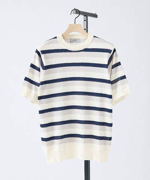 ABAHOUSE / アバハウス ニット・セーター | ブークレー マルチボーダー ニットTシャツ【予約】（ホワイト）