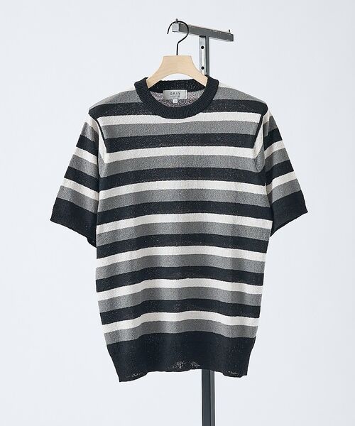 ABAHOUSE / アバハウス ニット・セーター | ブークレー マルチボーダー ニットTシャツ【予約】（ブラック）