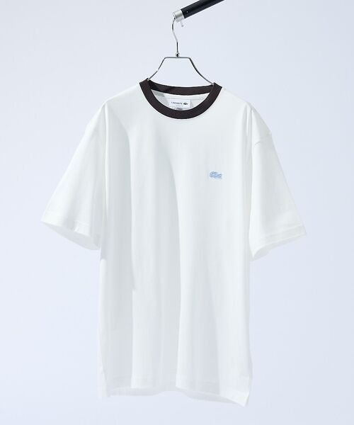 ABAHOUSE / アバハウス Tシャツ | 【LACOSTE / ラコステ】RIB TEE SHIRT / 配色ネックリブT（ホワイト）