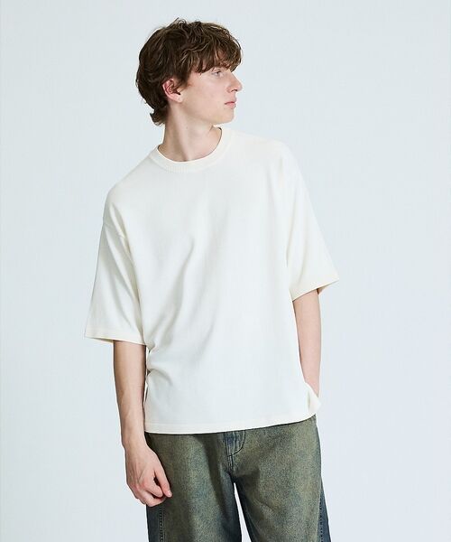 ABAHOUSE / アバハウス Tシャツ | 【接触冷感】 サマーニットTシャツ / オーバーサイズ（オフホワイト）