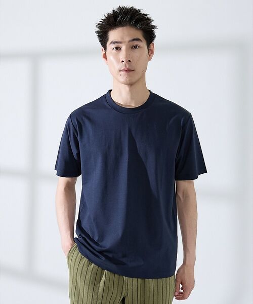 ABAHOUSE / アバハウス Tシャツ | 【SMART CLOSET】シルケット天竺 クルーネック 半袖Tシャツ / 接触(ネイビー)
