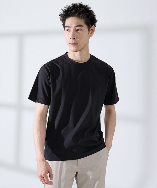 ABAHOUSE / アバハウス Tシャツ | 【SMART CLOSET】シルケット天竺 クルーネック 半袖Tシャツ / 接触(ブラック)