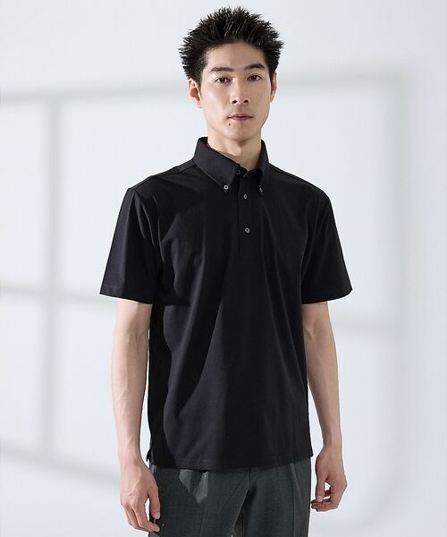 ABAHOUSE / アバハウス ポロシャツ | 【SMART CLOSET】シルケット天竺 ボタンダウン半袖ポロシャツ / 接触(ブラック)