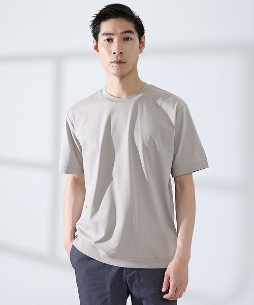 ABAHOUSE / アバハウス Tシャツ | 【SMART CLOSET】シルケット天竺 ワイドリブ Tシャツ / 接触冷感(グレージュ)