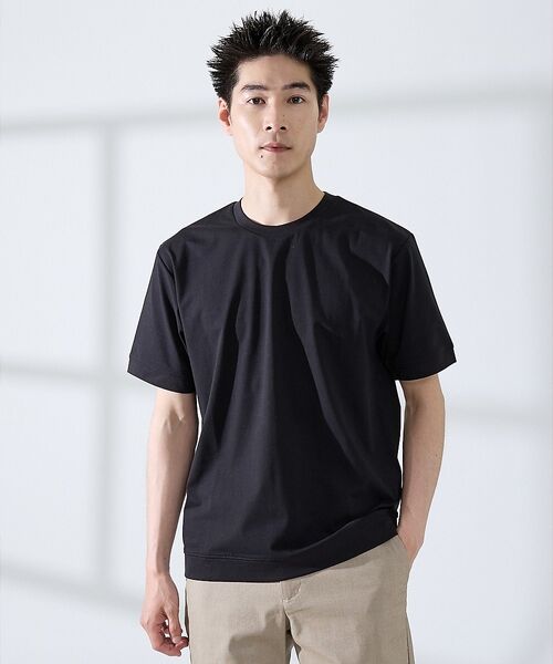 ABAHOUSE / アバハウス Tシャツ | 【SMART CLOSET】シルケット天竺 ワイドリブ Tシャツ / 接触冷感(ブラック)