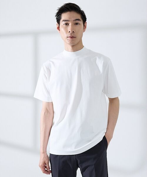 ABAHOUSE / アバハウス Tシャツ | 【SMART CLOSET/WEB限定】シルケット天竺 モックネック Tシャツ(ホワイト)