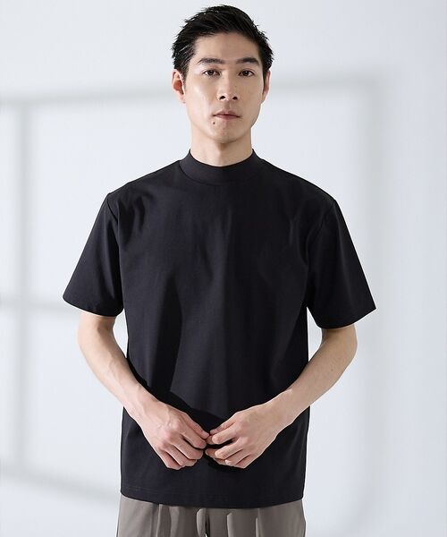 ABAHOUSE / アバハウス Tシャツ | 【SMART CLOSET/WEB限定】シルケット天竺 モックネック Tシャツ(ブラック)