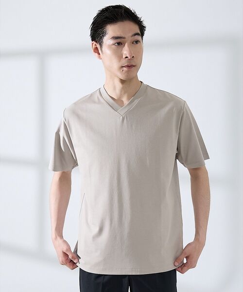 ABAHOUSE / アバハウス Tシャツ | 【SMART CLOSET/WEB限定】シルケット天竺 Vネック 半袖Tシャツ(グレージュ)