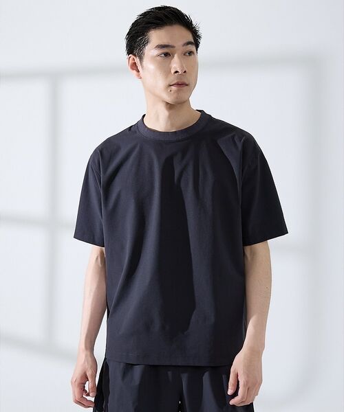 ABAHOUSE / アバハウス Tシャツ | 【セットアップ対応】360°ストレッチ リップストップ リラックス Tシャツ/(ネイビー)