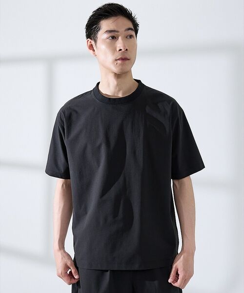 ABAHOUSE / アバハウス Tシャツ | 【セットアップ対応】360°ストレッチ リップストップ リラックス Tシャツ/(ブラック)