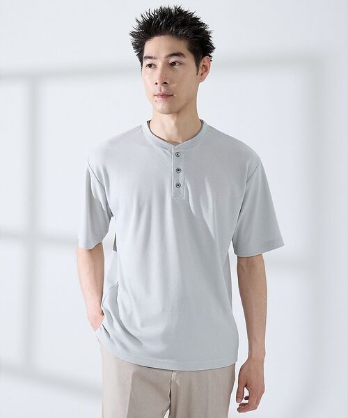 ABAHOUSE / アバハウス Tシャツ | サカリバ レイヤード ヘンリーネック Tシャツ(グレージュ)