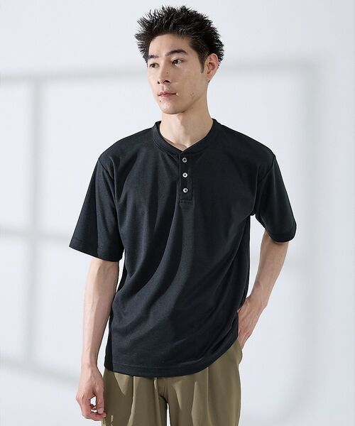 ABAHOUSE / アバハウス Tシャツ | サカリバ レイヤード ヘンリーネック Tシャツ(ブラック)