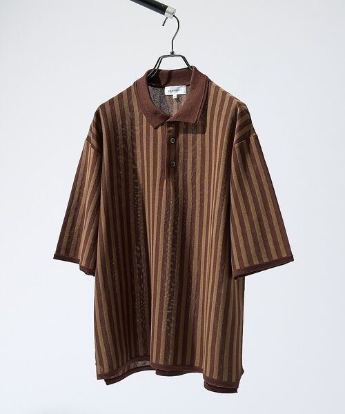 ABAHOUSE / アバハウス ポロシャツ | ドライタッチ ストライプ ニットポロシャツ【予約】（ブラウン）