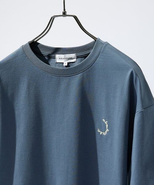 ABAHOUSE / アバハウス Tシャツ | サークルロゴ ワンポイント 刺繍Tシャツ【予約】(ブルーグレー)