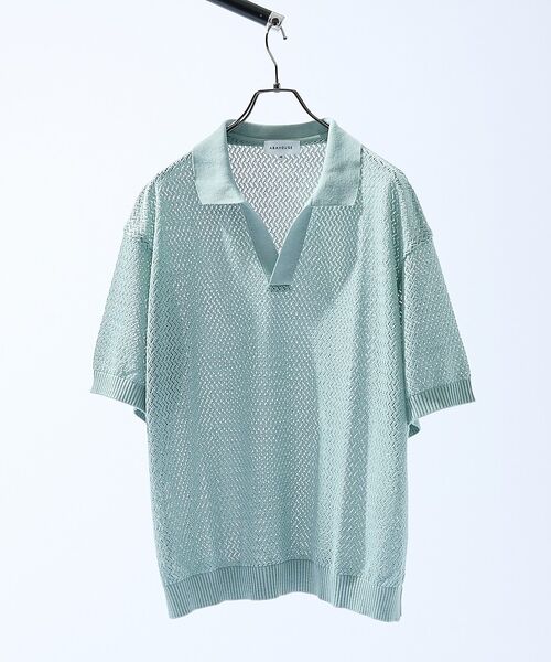 ABAHOUSE / アバハウス ポロシャツ | シアーメッシュ スキッパー ニットポロ | 詳細12