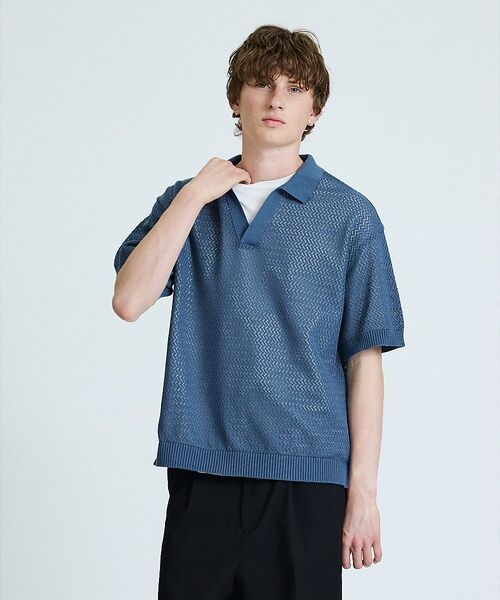 ABAHOUSE / アバハウス ポロシャツ | シアーメッシュ スキッパー ニットポロ | 詳細7