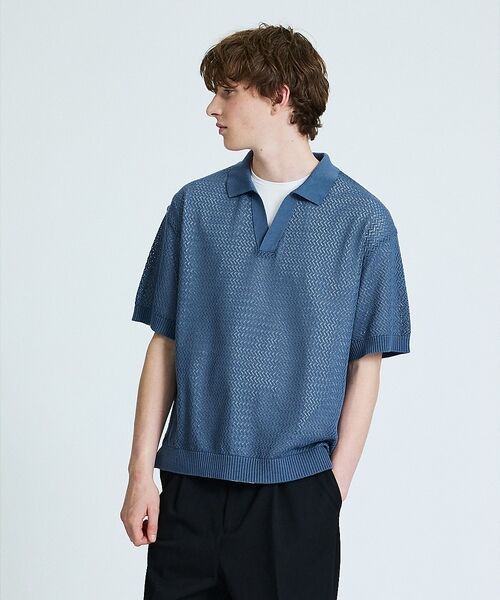 ABAHOUSE / アバハウス ポロシャツ | シアーメッシュ スキッパー ニットポロ | 詳細8