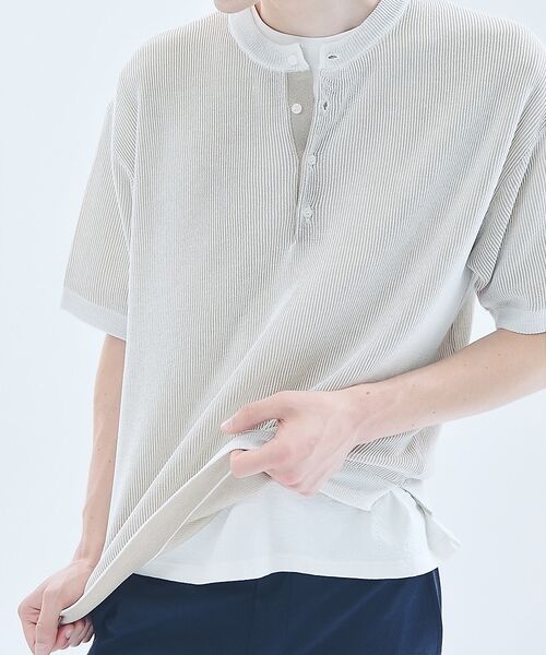 ABAHOUSE / アバハウス Tシャツ | ドライタッチ ヘンリーネック シアーニットTシャツ | 詳細7