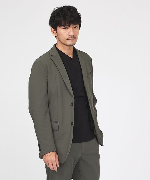 ABAHOUSE / アバハウス テーラードジャケット | 【接触冷感/セットアップ対応】ナイロンジャガード ストレッチ シングルジャケット(カーキ)
